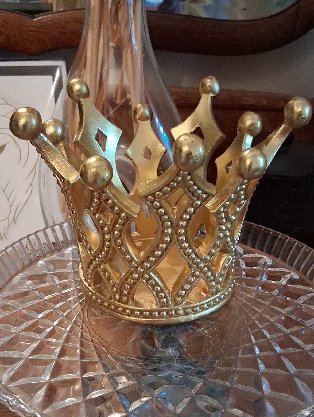 Crown Candle Holder Ornate Decorative Gold Accent